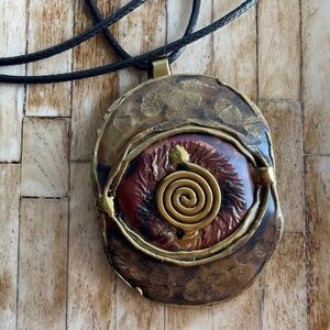Babazeka Artisan Brass & Copper Pendant Necklace